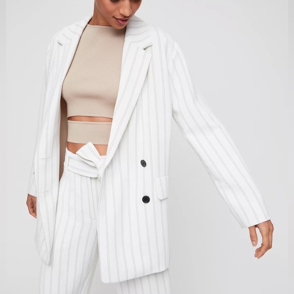 Aritzia Wilfred White Striped Cherrelle Blazer - Picture 2 of 5